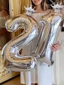 40 Inch Silver Number Balloon Large Number Aluminum Film Balloon Suitable For Birthday Party Wedding Anniversary New Year Decoration Christmas Valentine'S Day Decoration Photo Background Decoration