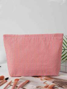Cute Striped Pattern Makeup Handbag Large Capacity Stationery Bag Macaron Color Striped Pencil Case Portable Handheld Makeup Storage Bag Travel Organizer - Multicolor - View 10