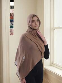 1pc Women's Wide-Banded Solid Color Breathable Head Scarf, Classic Minimalist Lightweight Long Scarf, Women's Daily Headwrap, Elegant Shawl