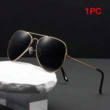 1 Piece Retro Metal Double Bridge Women's Aviator Fashion Glasses - Oval Reflective Lenses, Luxurious Gold Decoration, Suitable For Casual And Formal Occasions, High-Quality Lenses - Gold/Gray - View 7