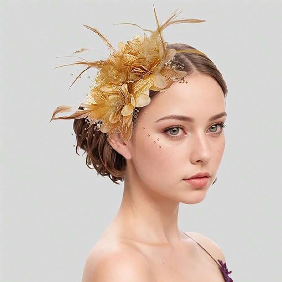 女士迷人帽子鸡尾酒茶会头饰鸡尾酒网眼羽毛德比帽化装舞会帽、发带、发箍