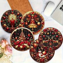 Set de 6 suporturi rotunde pentru pahare și suporturi pentru pahare de Crăciun, cel mai bine vândut, antiderapante și rezistente la căldură, cu eșarfă, om de zăpadă, Moș Crăciun, ren, brad de Crăciun, lumânare, felinar, pahare pentru pahare din lemn, decor de sărbători pentru casă, cadouri pentru petreceri de sărbători, opțiuni multiple