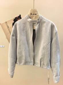 Women's Solid Color Front Zipper Casual Vacation Jacket