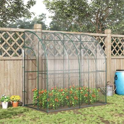 Walk-In Lean-To Greenhouse – Attachable Wall Tunnel Design – Durable Polycarbonate/PE Cover – Compact Garden Growing Space