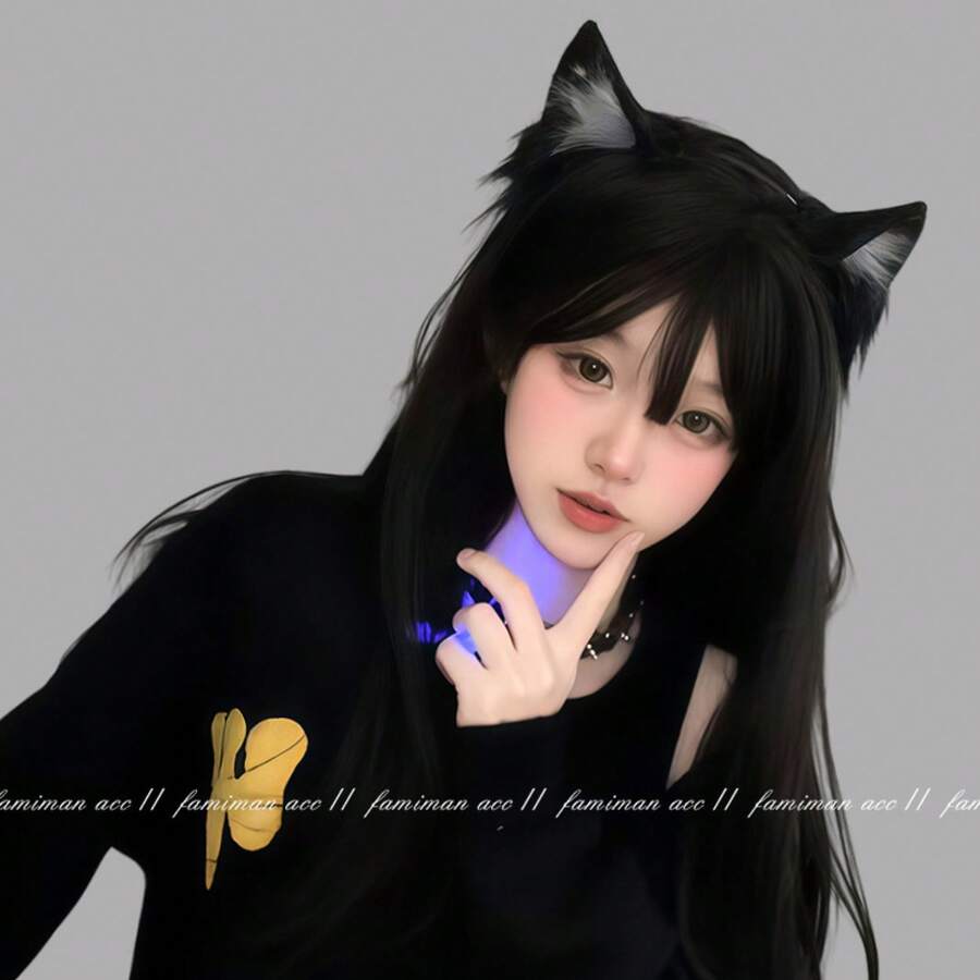 Cat Ear Headband Cosplay Realistic 3D Animal Ears Cute Cartoon Plush Ears Lolita Face Washing Headband Women Hair Clip - 黑白貓娘髮箍 - 查看 1