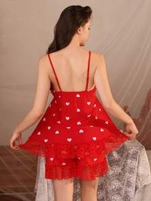 3pcs Women Lace Patchwork Sexy Fitted Comfortable Ice Silk Robe & Camisole Top & Shorts Sleepwear Pajama Set, Fall Clothes, Christmas