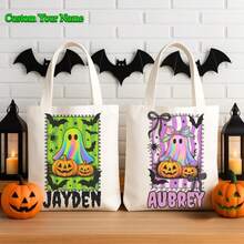 1PC Custom Name Halloween Trick Or Treat Bag, Halloween Candy Sack, Personalized Halloween Bag W/Name, Halloween Canvas Tote For Boy/Girl/Women/Teacher/Nurse - 樣式-4 - 查看 1