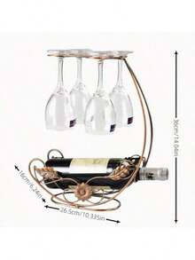 WWFW Modern Wrought Iron Wine Glass Rack - Vertical Metal Bottle Rack, Tabletop Stemware Rack, Inverted Wine Glass Display, Can Hold 1 Bottle Of Wine And 4 Glasses, No Assembly Required - Gold - View 6