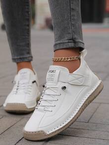 Fall/Winter Women's Casual Slip-On Ankle Boots, Handmade Stitching, Outdoor Hiking, Rubber Anti-Slip Durable Sole, Fashion & Versatile - White - View 5