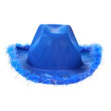 Womens Cowboy Hat, Adult Solid Color Furry Trim Wide Brim Hat Female Cap For Dating Party - Frayed Silver Blue - View 8