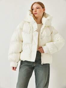 Women's Hooded Puffer Jacket - White - View 2