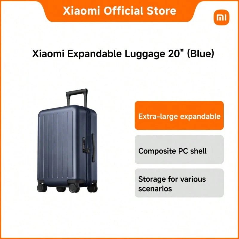 Xiaomi Expandable Luggage 20" – Hard Shell Polycarbonate Spinner Suitcase, 45–52L Expandable Storage, Lightweight Cabin Luggage For Business & Weekend Travel - Blue - View 1