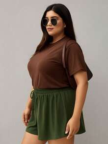 Women's Plus Size Shorts, Summer Style, Light And Loose - Army Green - View 3