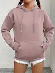 Women's Casual Sports Hoodie With Front Pockets. Machine Washable Casual Sweatshirt For Fall And Winter. Drawstring Cuffs. Everyday Sportswear. - Bụi hồng - Xem 4