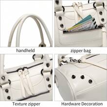 复古朋克机械风格大容量办公PU皮革女士手提包单肩斜挎包腋下包