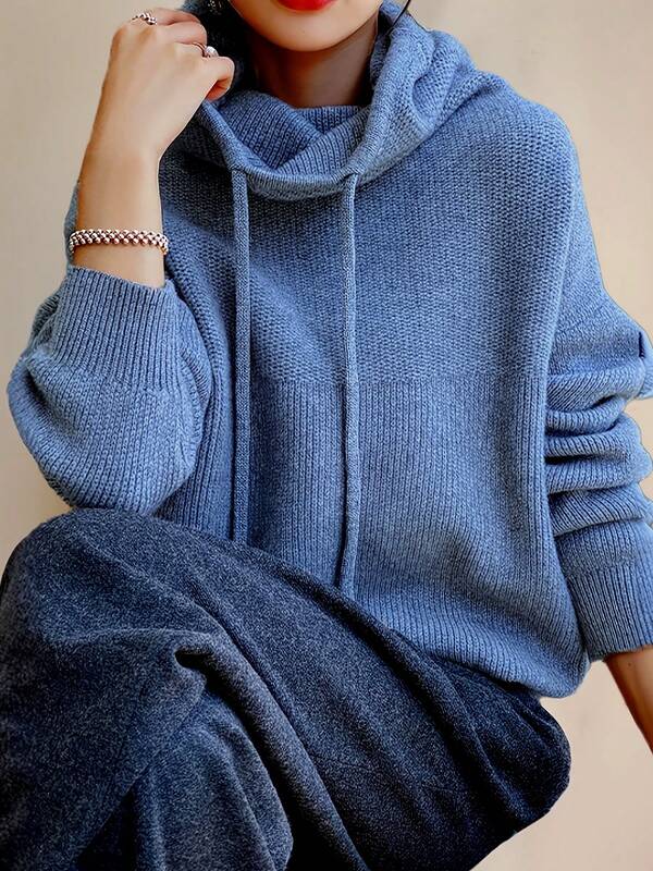 Suéter de cuello alto de talla grande en unicolor con cremallera y cordón para la temporada de regreso a clases