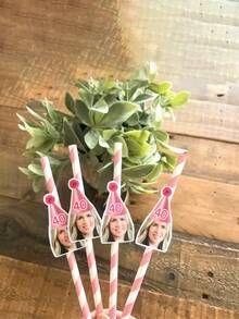 12pcs Customized Face Party Paper Straws, Bachelorette Party Personalized Face Straws, Customizable Age Birthday Party Face Straw Decors, Girlfriend Birthday Party Decor Gifts,Multi-Functional, Ornamental,Reusable,Exquisite - Multicolor - View 5