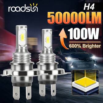 2 st ROADSUN H4 H7 H11 9005/HB3 9006/HB4 Superstarka 6000K Dimljuslampor, Enkel installation utan batteri, Värmeavledningssystem i aluminiumlegering, >50 000 timmars livslängd