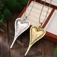 Bohemian Big Heart Pendant Necklace For Women's Vintage Simple Gold Color Silver Color Metal Girl Fashion Birthday Jewelry Gift - 金色 - 查看 5
