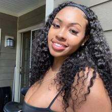 Headband Wig Human Hair Deep Wave 34 Inch Human Hair Headband Wig Glueless Curly Hair Human Hair Wigs None Lace Front Wigs Human Hair For Women Human Hair Natural Color - Natural Black - 查看 3