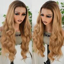 13X4 Free Part Black Green Highlights Body Wave Lace Front Wigs Pre Plucked Soft Long Wavy Hair Wigs Heat Resistant Wave Wigs Glueless Christmas Wig Long Wavy Synthetic Lace Front Wigs For Women Perfect For Daily Wear & Parties - Tóc vàng ombre - Xem 4
