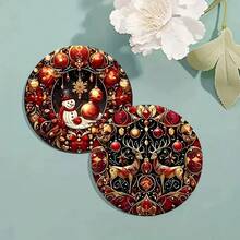 Set de 6 suporturi rotunde pentru pahare și suporturi pentru pahare de Crăciun, cel mai bine vândut, antiderapante și rezistente la căldură, cu eșarfă, om de zăpadă, Moș Crăciun, ren, brad de Crăciun, lumânare, felinar, pahare pentru pahare din lemn, decor de sărbători pentru casă, cadouri pentru petreceri de sărbători, opțiuni multiple