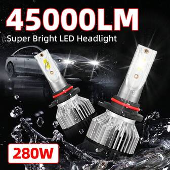 2 件 45000LM H1 H4 H7 H11 H13 超亮 LED 灯泡 9005 HB3 9006 HB4 进口 DOB 芯片汽车 LED 远近光雾灯车头灯汽车大灯，不含电池