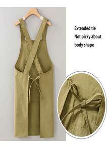 1 قطعة مريلة قطنية كتانية بأربطة عريضة وجيوب، بتصميم بنطلون مناسبة للمطبخ والحديقة والطهي - متعدد الألوان - مشاهدة 9