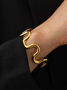 1 Piece Personalized High End Stainless Steel Jewelry 18K Gold Plated Adjustable Wave Collar Necklaces Women - Gold - View 5