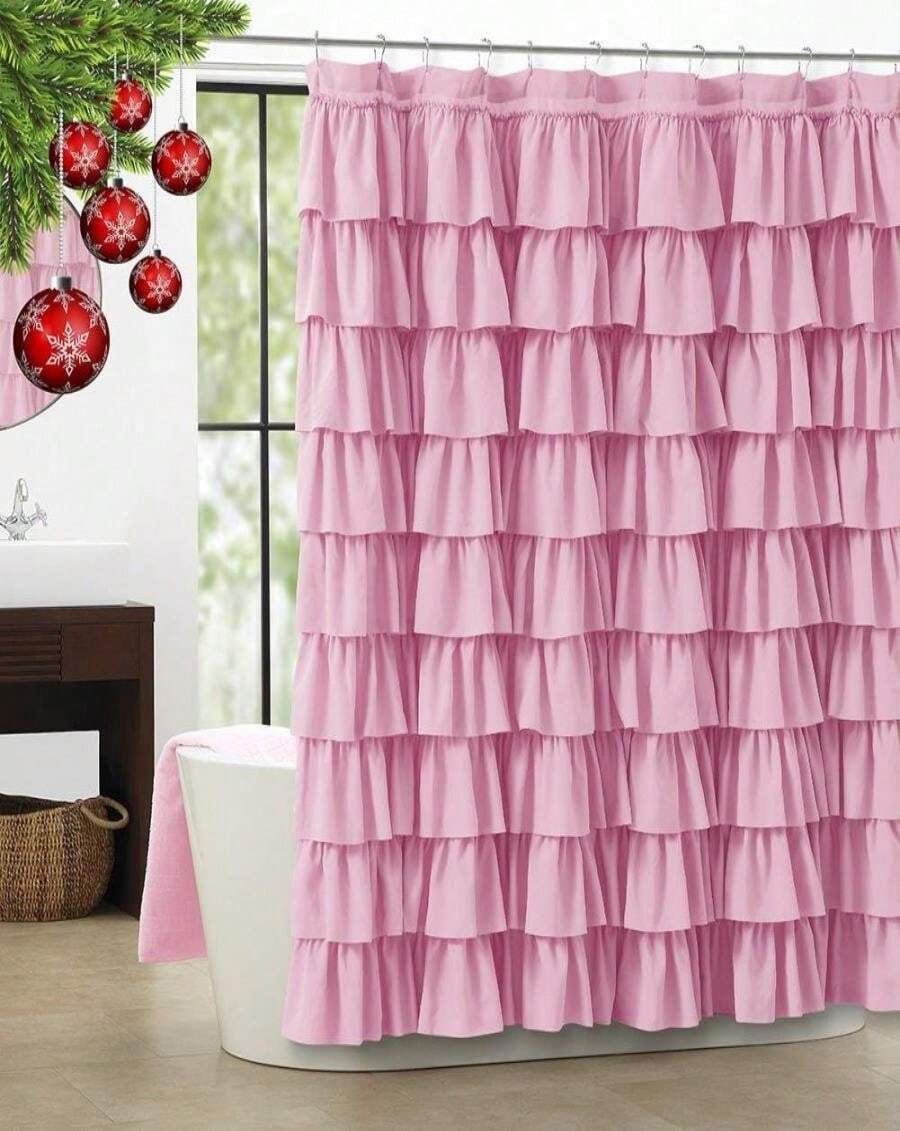 WestWeir White Ruffle Shower Curtain - Farmhouse Cloth Bathroom 72 X 72 Inches Texture Fashion, Double Layer Fabric, Not See Through - MàuE - Xem 1