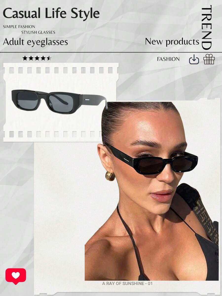 1副女士亚克力小框长方形宽边时尚黑色眼镜，适合节日佩戴及作为节日礼物 - 彩色 - 查看 1