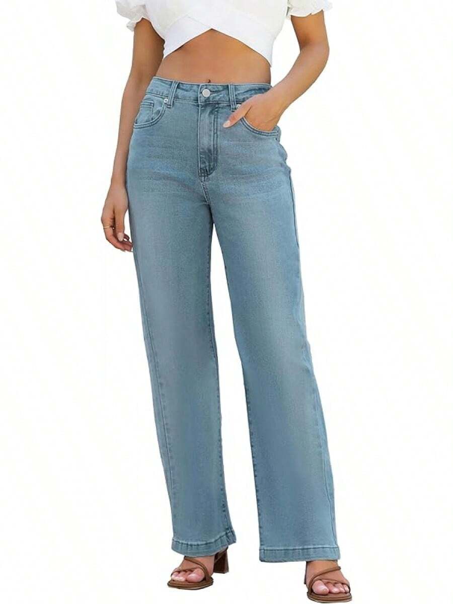 Jeans High Waisted Straight Leg Loose Jeanshalloween - Vintage Blue - View 1