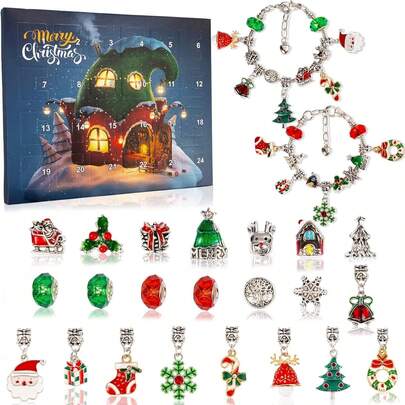 Pulseiras Calendário do Advento de Natal 2025 - Calendário de Contagem Regressiva de 24 Dias para o Natal - Kit para Fazer Bijuterias - 22 Contas - Presente Ideal para o Natal, Ano Novo e Aniversário - Decoração de Casa, Decoração de Inverno