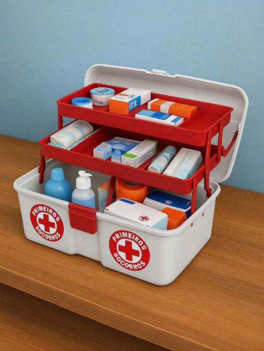 Maleta Caixa Remedios Cosmetic Box Primeiros Socorros - Tamanho Grande/Media/Pequena - Transparente - Maleta Grande 10 Divi - Visão 1