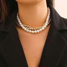 1pc Fashionable Elegant 3-Layer Faux Pearl Necklace (Pearl Surface Has Slight Imperfections) - White - View 7