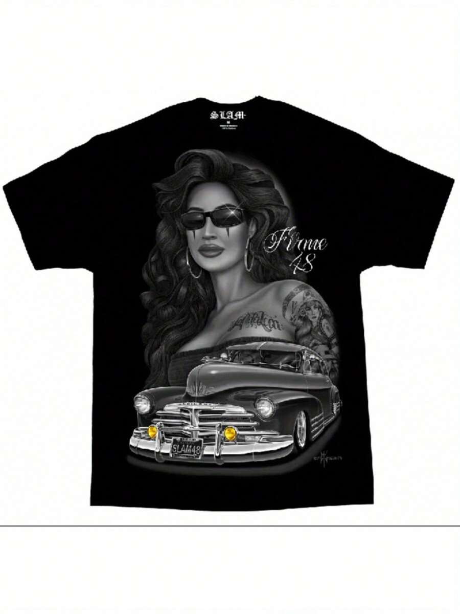 David Gonzales Firme Lowrider Chicano Art T-Shirt Black Cotton Regular Fit Short Sleeve Tee With Vintage Car Tattoo Design Machine Washable Casual Men Graphic Shirt For Holidays Father's Day Gifts Leisure Clothing Round Neck Shirt Soft Fabric Men Size S-3XL - Black - View 1