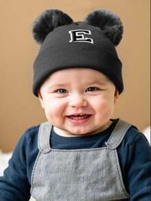 1 件装婴儿 A-Z 字母针织帽 婴儿女孩帽子 儿童无檐便帽 婴幼儿配饰 儿童帽子 弹力 0-3 岁幼儿女孩男孩帽子 - 黑色 - 查看 2