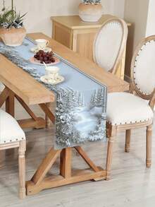 1 件冬季雪景森林花卉桌旗 - 涤纶压花雪景森林，配以松树、玫瑰和浆果设计，适合情人节、圣诞节、家居装饰 - 厨房餐桌、咖啡桌、客厅装饰布、冬季仙境装饰（13x35.4/47.2/63/72/78.7 英寸） - 銀色 - 查看 7