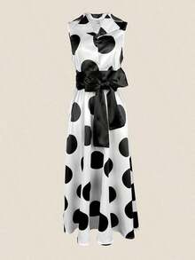 2025 Summer Fall Women's Casual Polka Dots Elegant Birthday Dress Daily A-Line Flare Shirt Dress For Women Party Evening Prom Dresses - 黑色 - 查看 4