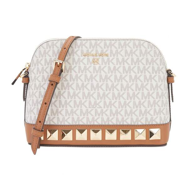 Michael Kors Bolso bandolera mediano con diseño de flor antigua en blanco vainilla/marrón bellota de Michael Kors para mujer, serie SET CHARM, 32H1GT9C3V 149