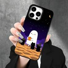 Fundas y carcasas protectoras para teléfono con diseño de calabaza negra de Halloween y orificios grandes. Compatibles con phone 16 Pro Max, 16, 15 Pro, 14, 14 Plus/14 Pro Max, 13, 13 Pro, 12 Pro, 11/11 Pro y la serie Pro. Regalos para cumpleaños y festividades - Negro - Ver 3