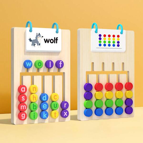 Wooden Color & English Word Matching Toy, Double-Sided 5-Color Path & Word Sorting Puzzle With Colorful Blocks Enhances Color/ Word Recognition, Logical Thinking & Fine Motor Skills For Family Gatherings/Travel/Christmas/Birthday Gift Interactive Toy