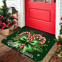 Holiday Christmas Welcome Doormat With Sugar Cane And Holly Design - Low Pile, Machine Washable Flannel Mat, Suitable For Entrance, Living Room, Kitchen, And Laundry Room - Perfect Holiday Gift, Christmas Doormat - Black - View 8
