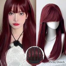 长直中分蓝灰粉色假发合成假发刘海洛丽塔角色扮演万圣节自然波浪发女士假发耐热假发日常佩戴 24 英寸 - 彩色 - 查看 10