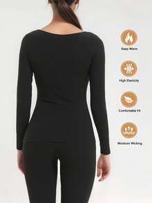 2 Sete Women's Solid Color High Elastic Thermal Underwear, Underwear Pajama Set, Cold Weather Close-Fitting Underwear Winter Underwear Winter Warmth, Wool Lined Thermal Underwear Set - 彩色 - 查看 2
