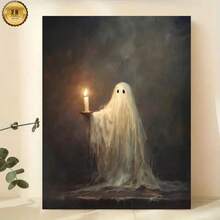 1幅2D帆布墙画 - 烛光幽灵，恐怖万圣节装饰，纹理实木画框，可直接悬挂，适用于客厅、卧室、办公室、餐厅，是节日和母亲节的理想礼物，耐用的2D平面画，16 x 24.1英寸，万圣节装饰，2D平面画，完美的房间装饰 - 彩色 - 查看 5