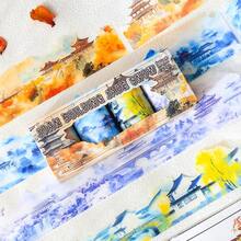 1 pieza Serie de humo y lluvia de una ciudad, tema de rima antigua de estilo nacional, cinta en caja de material PET, material de scrapbook, manualidades DIY, útiles escolares