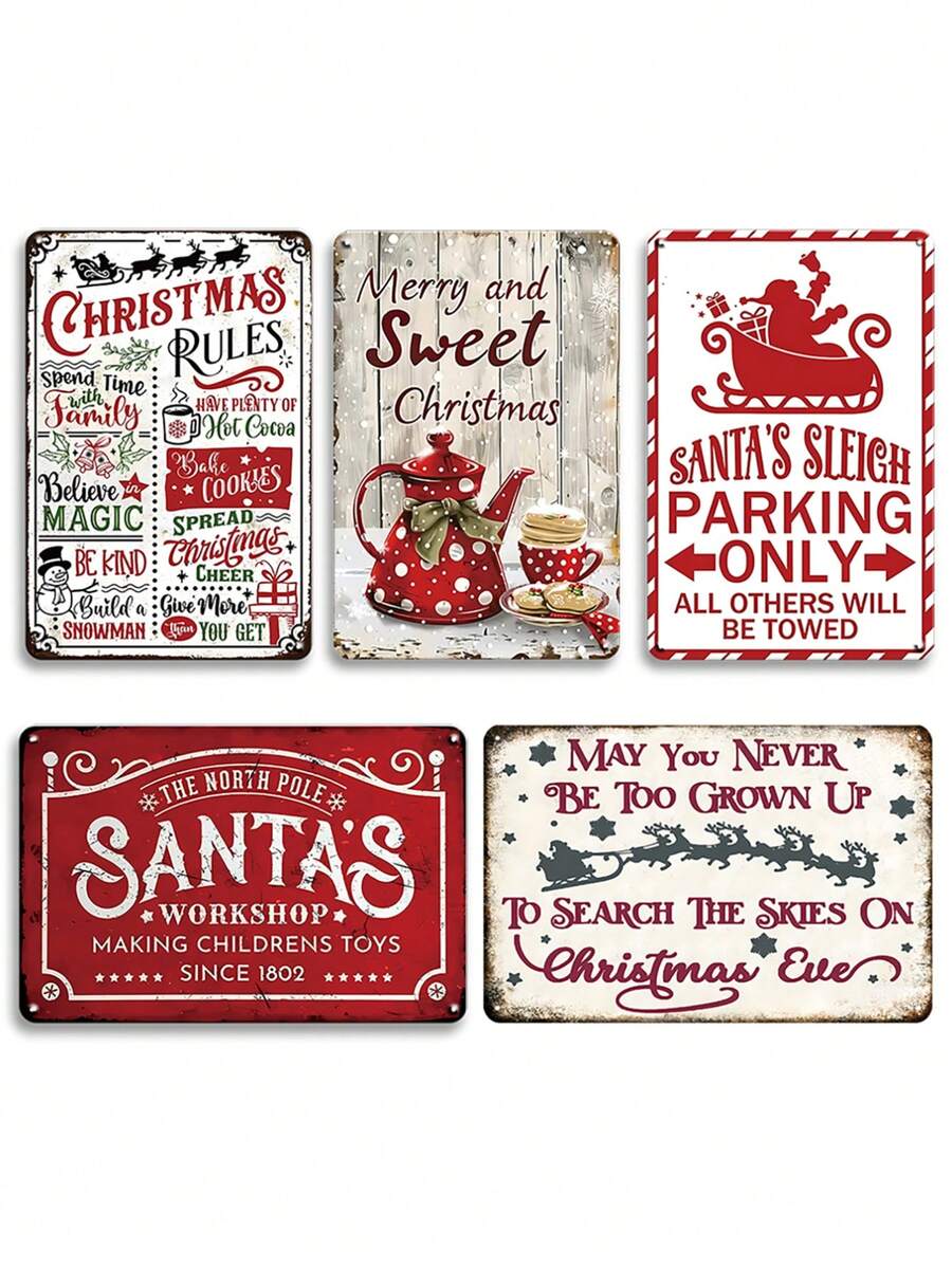 1pc, Christmas Metal Tin Sign, Retro Santa Claus Sign, Funny Santa's Workshop Tinplate Decor, Christmas Rules Wall Decoration, Wall Decor For Home Living Room Bedroom Garage Man Cave Kitchen Bar Pub Office Street Porch Yard, Holiday Decor, Merry Christmas Wall Plaque, Christmas Decor Gifts, Home Decor, Vintage Christmas Poster With Santa, Sleigh, 8x12inch