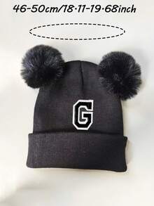 1 件装婴儿 A-Z 字母针织帽 婴儿女孩帽子 儿童无檐便帽 婴幼儿配饰 儿童帽子 弹力 0-3 岁幼儿女孩男孩帽子 - 黑色 - 查看 9