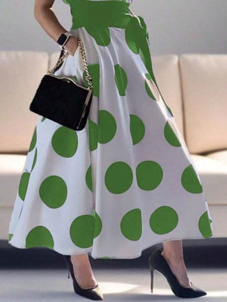 2025 Summer Fall Women's Casual Polka Dots Elegant Birthday Dress Daily A-Line Flare Shirt Dress For Women Party Evening Prom Dresses - 綠色 - 查看 1